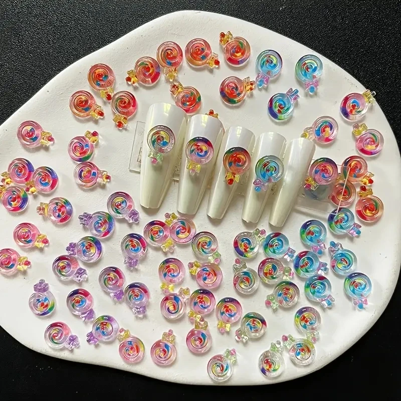 10pcs 3D Mixed Kawaii Resin Nail Art Charms Exquisite Candy/ Lollipop Nail Rhinestones Decorations DIY Cartoon Accessories Parts