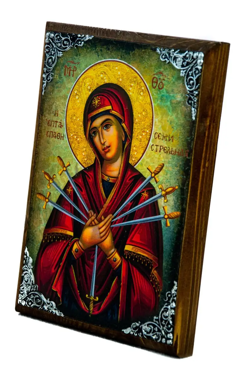 Our Lady Of Sorrows Virgin Mary Seven Swords The Protector Of Mt Athos Greek Orthodox Icon Canvas Wall Art For Home Decor