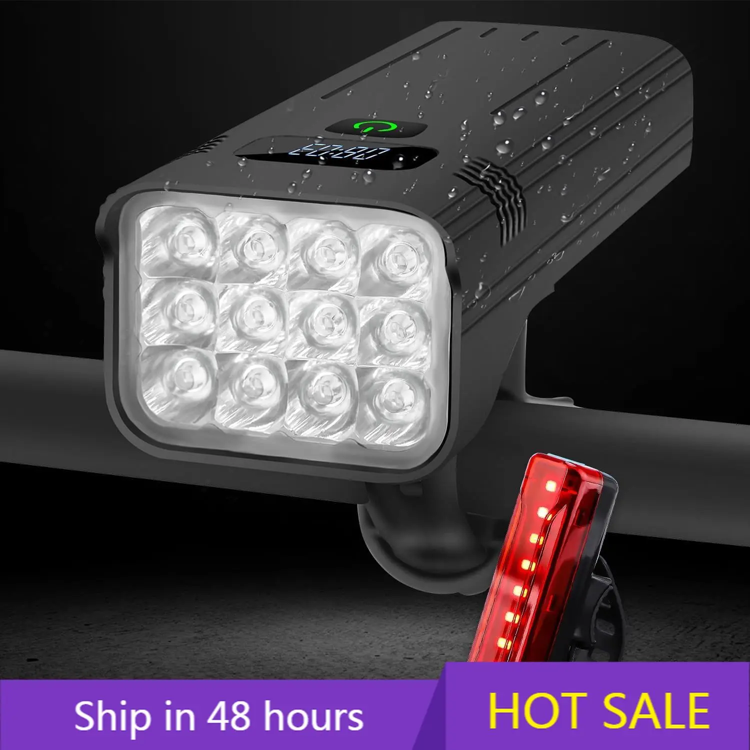 

POWER LEAP10000Lumen LED Rechargeable Bike Headlight Bright High&Low Beam Night Riding Lights Free Taillights Bike Light Front B