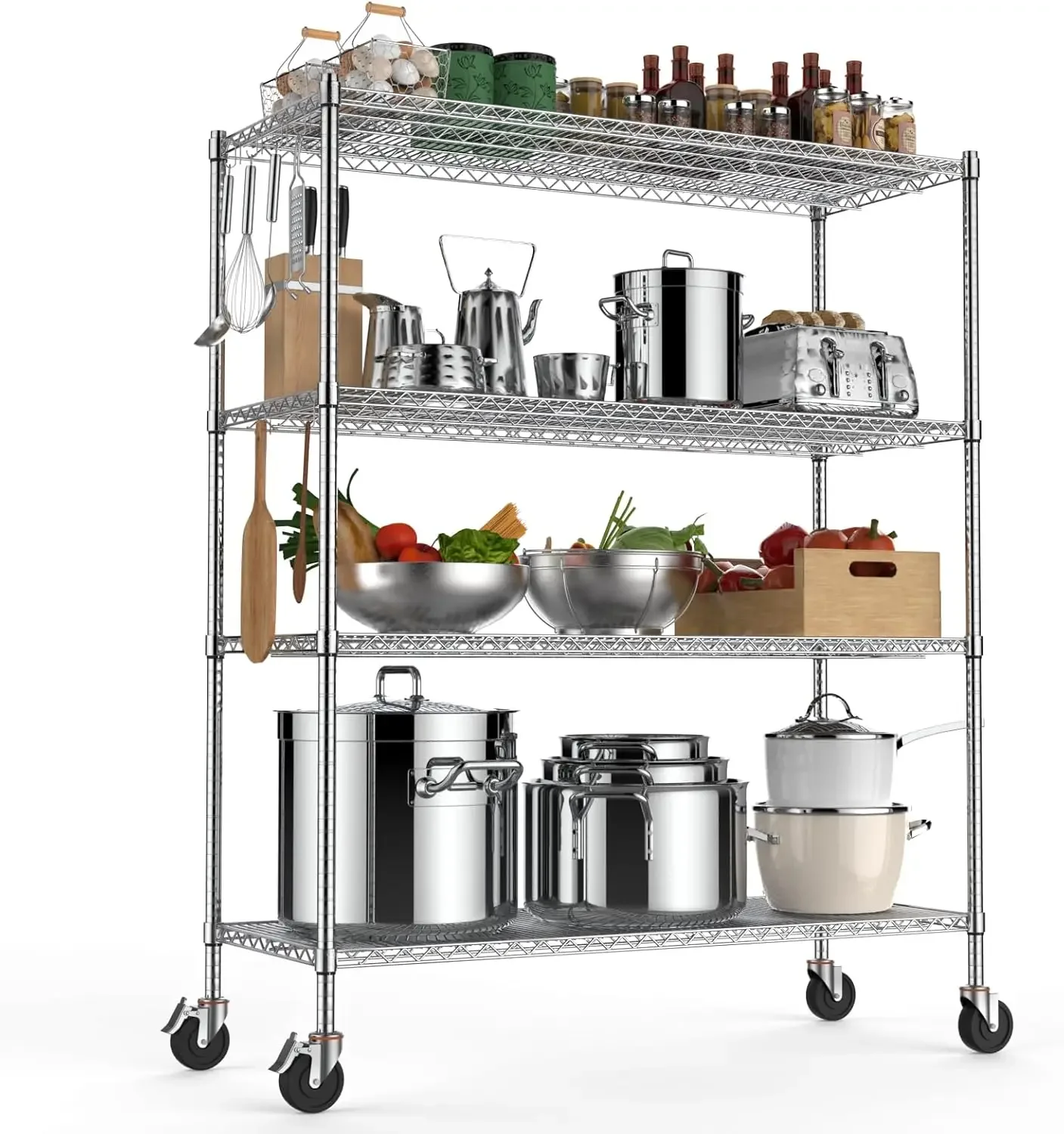 Wire Shelving Unit with Wheels, NSF Certified 4 Tier Adjustable Storage Shelves 60