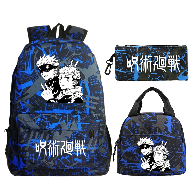 Jujutsu Kaisen Yuji Itadori Printed School Bags 3pcs Set Primary Students Bookbag Boys Girl Outdoor Backpack Rucksack Lunch Bag