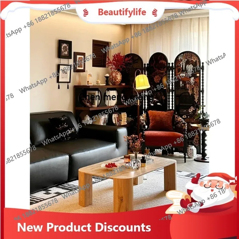 

D178 d06 Nordic INS Coffee Table with Travertine Stone and White Ash Wood for Living Room, Vintage Style for Small Apartments