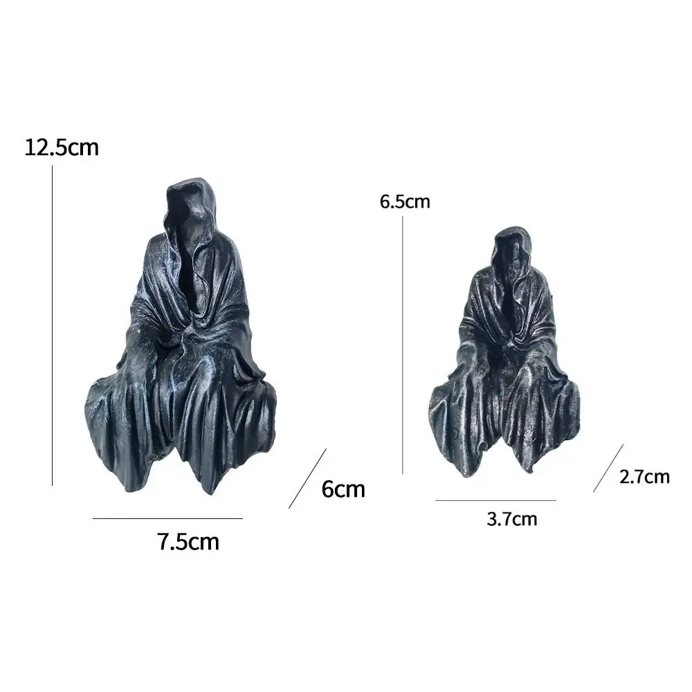 Horror Black Robed Night Walker Gothic Sitting Garden Sculpture Black Clothes Mysterious Master Ornament Reaper Sitting Statue
