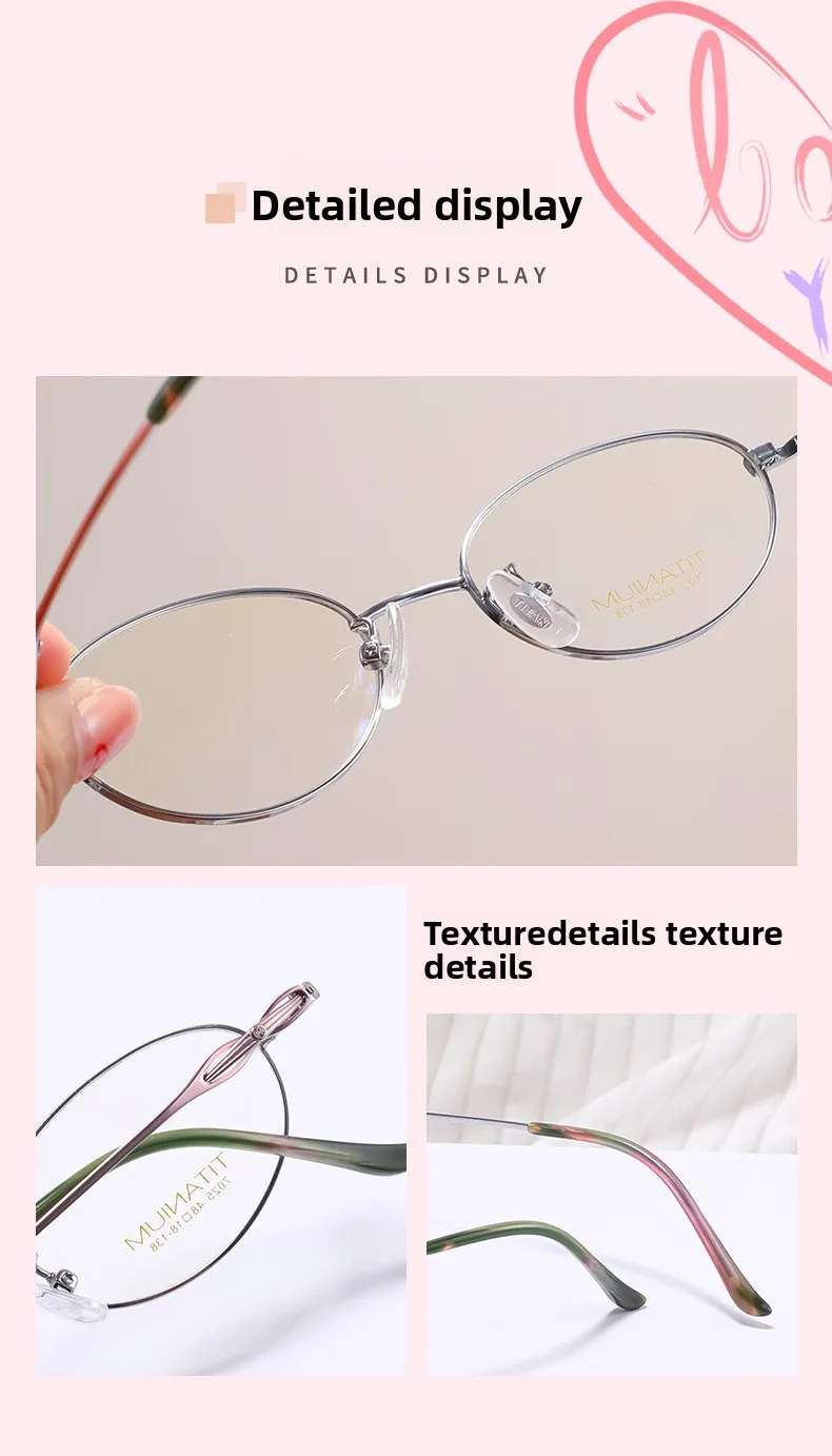 48-18 Retro Künstlerische Damen-Brille mit kleinem Rahmen, ultraleichtes reines Titan, Myopie, blaues Licht blockierende Lesebrille – Detail 6