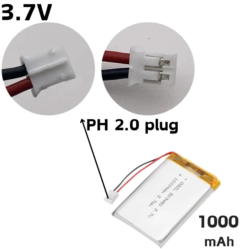 Batería de litio recargable para teléfono inteligente, dispositivo de respaldo para GPS, DVD, MP5, reloj inteligente, altavoz, 503450 mAh, 1000 V, 3,7