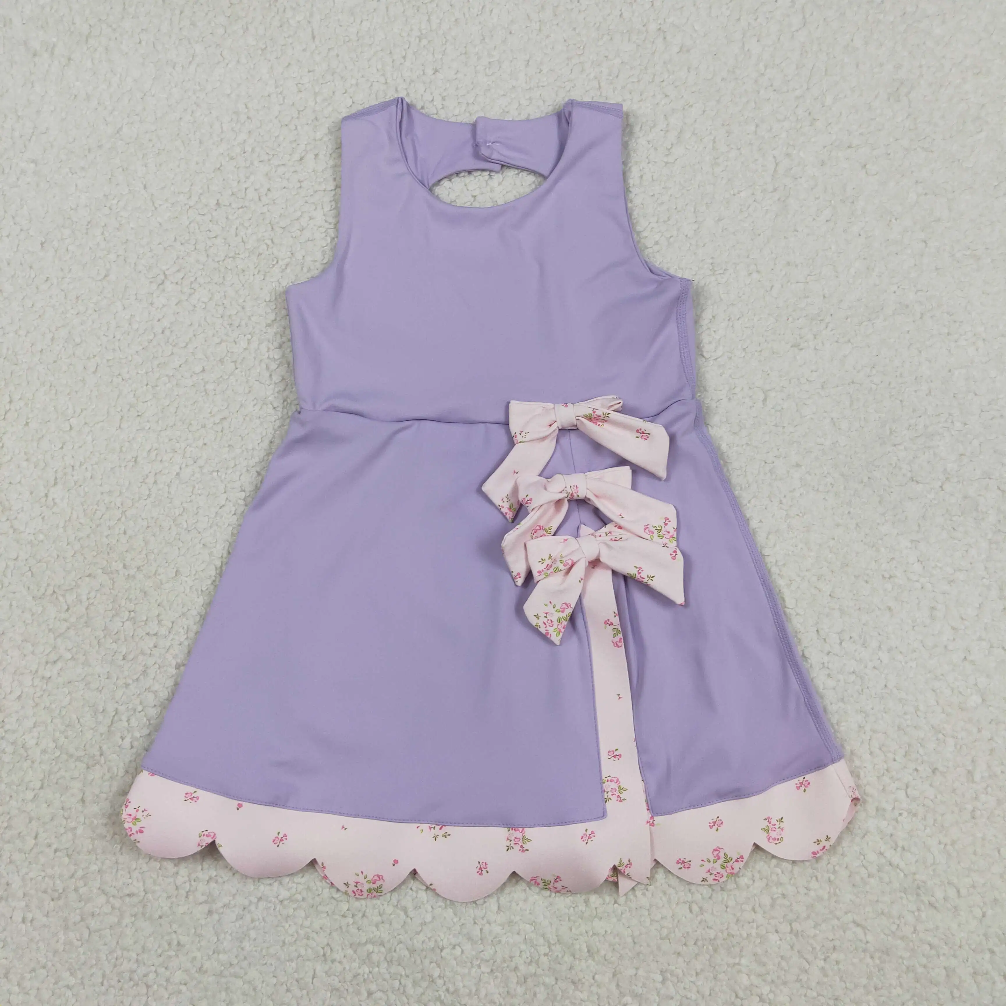 Wholesale Baby Girl Active Purple Clothing Infant Kids Sleeveless Floral Bows Skirt Shorts Toddler Skort Yoga Dress Clothes