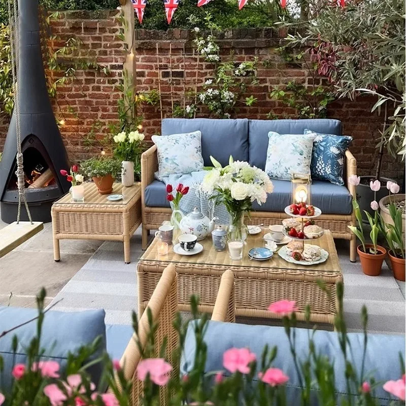 Outdoor rattan sofa, hotel bed and breakfast terrace villa outdoor balcony garden rattan chair sofa