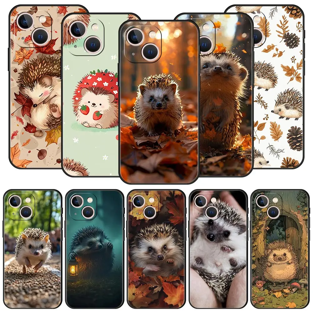 Funda de teléfono de lujo con bonito pequeño erizo para iPhone 16 13 15 14 12 11 Pro MAX XR X SE XS 7 8 Plus, funda suave de TPU a prueba de golpes