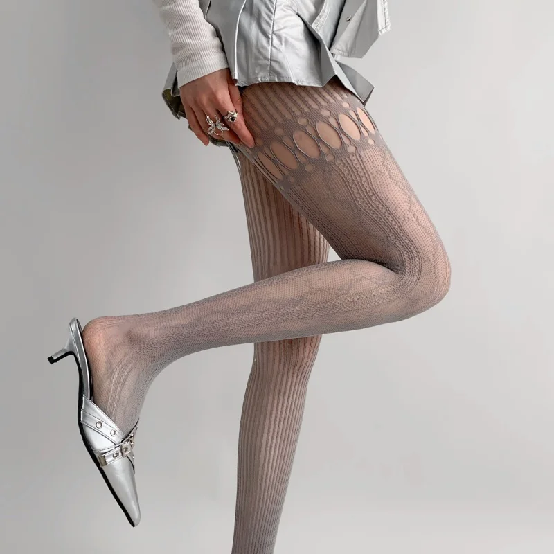 New Niche Gray Porous Fishnet Y2G Hot Girl Lace Stitching Stockings All-Matching Girlish Types A And B Pantyhose