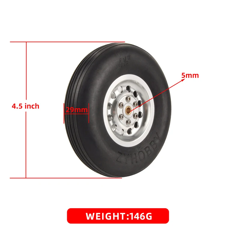 1PC  ZYHOBBY Rubber Wheel Tire Aluminum Hub for RC Airplane Model 2.5/3 /3.5/4/4.5 inch