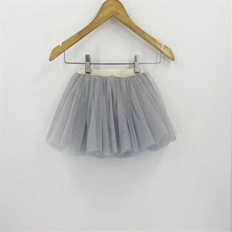 Children Glitter Sequins 3 Layered Tulle Tutu Skirt Kids Girls Ballet Dance Skirt Elastic Retro Party Rave Festival Stage Props