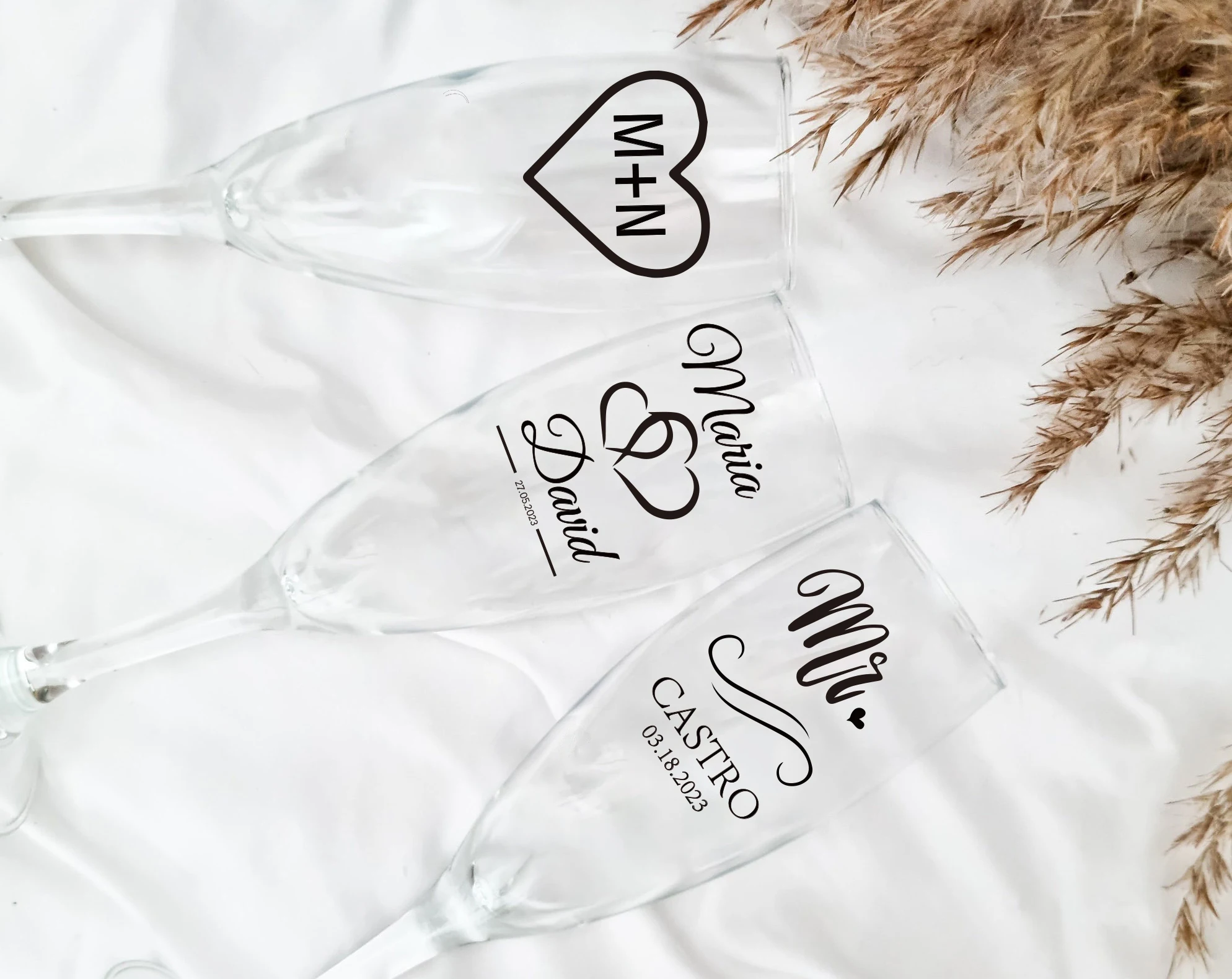 

Set of 2 Personalized Wedding Toasting Flutes, Custom Bride and Groom, Bridesmaid or Maid of Hono Champagne Glass