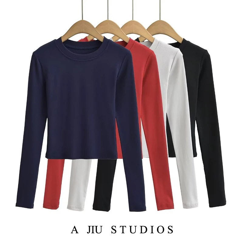 

Kardaian Slim Fit Long Sve round Ne футболка женская весенне-осенняя эластичная плотная внутренняя одежда для похудения горячий базовый топ для девочек