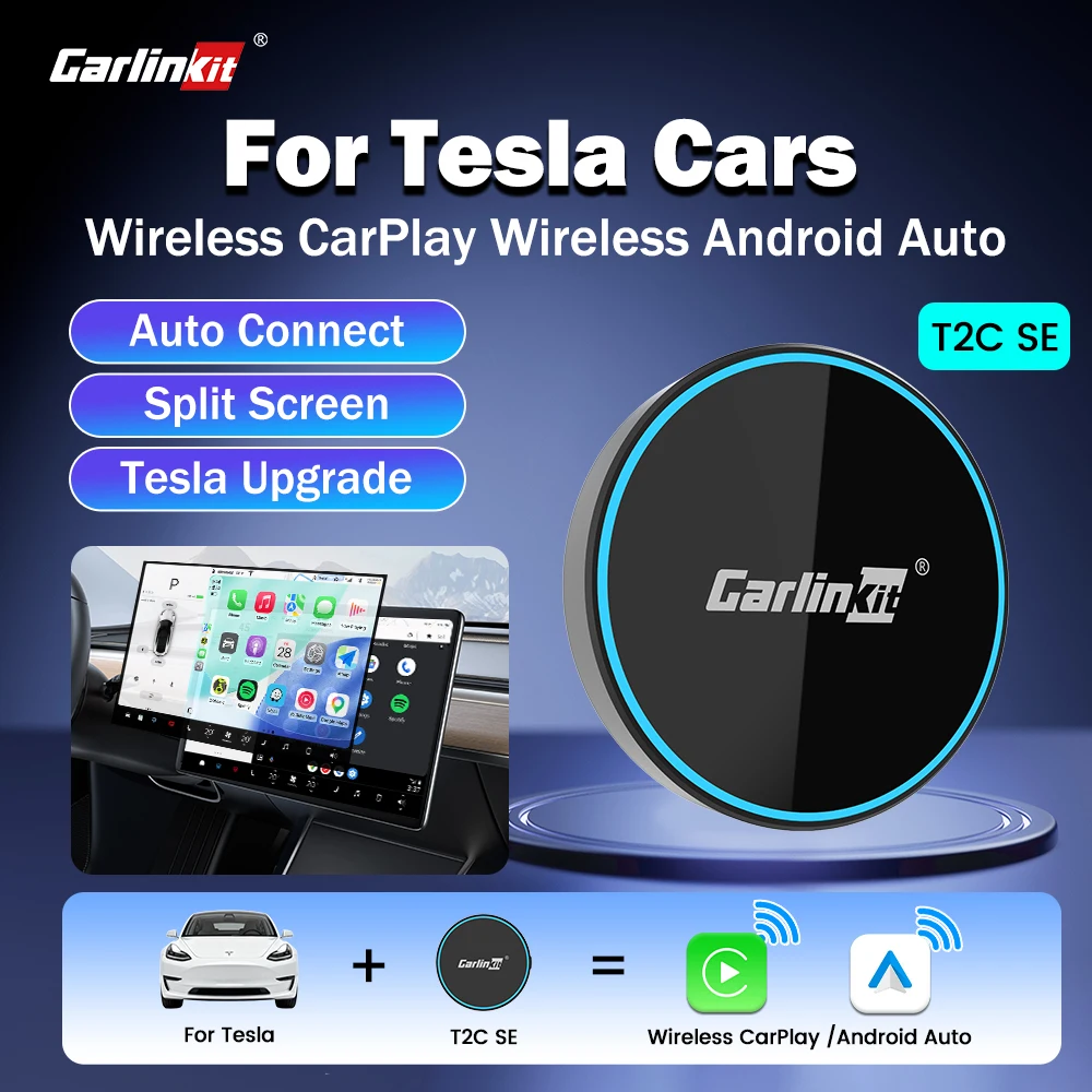 [알리 초이스 특가] CarlinKit T2C-SE 테슬라 모델 3/Y용 미니 무선 안드로이드 오토 & 카플레이 박스 음성 제어 OTA 업그레이드 Waze Spotify 내비게이션