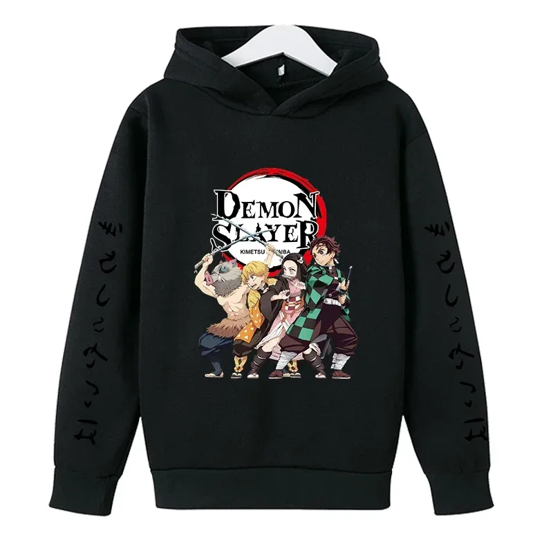 New Kids Demon Slayer Hoodie Children\'s Clothing Hoodie Suitable Boys Girl Long Sleeve Anime Yaiba Sleeve Pullover Sweatshirt