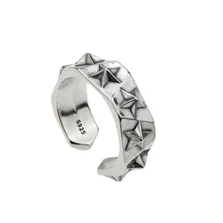 Fashionable pentagram Thai silver hip-hop multi-faceted trend pentagram men's and women's open ring