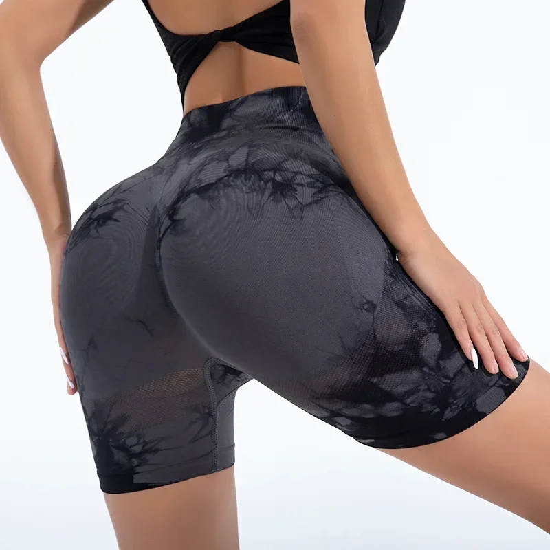 

High Waist Yoga Shorts Women Seamless Push Up Shorts Gym Workout Running Shorts Tie Dye Fashion Knit Slim Three Point Pants Nvgt