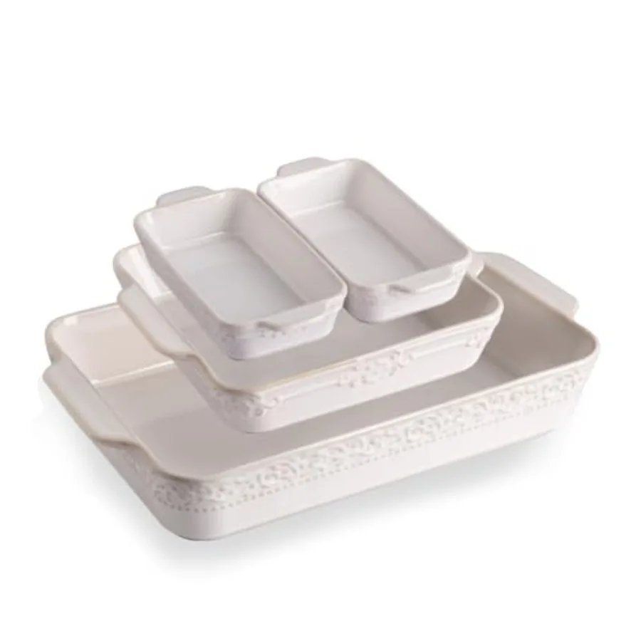 

Casserole Dishes for Oven Ceramic Bakeware Set of 4 Rectangular Baking Dish with Handles Lasagna Pans for Cooking Gratin Roasti