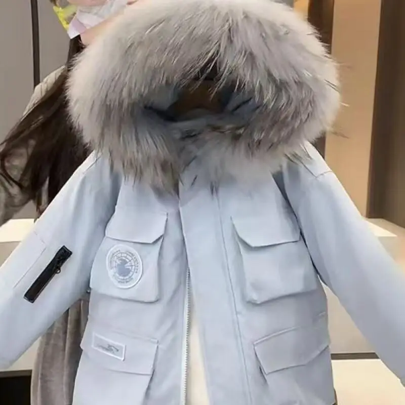 

Популярная кавайная теплая пуховая хлопковая куртка с капюшоном для девочек, топы, студенческая зимняя повседневная утепленная парка средней длины, пальто, детская одежда