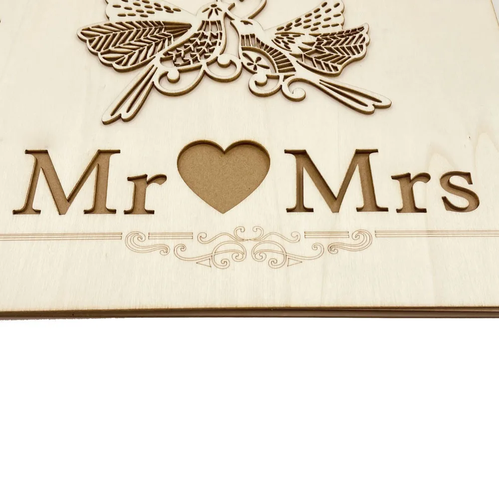 Exquisite Wood Wedding Guest Book Natural Colour 27*19 CM Guest Registration Book Golden Wedding Sign-in Book Anniversary