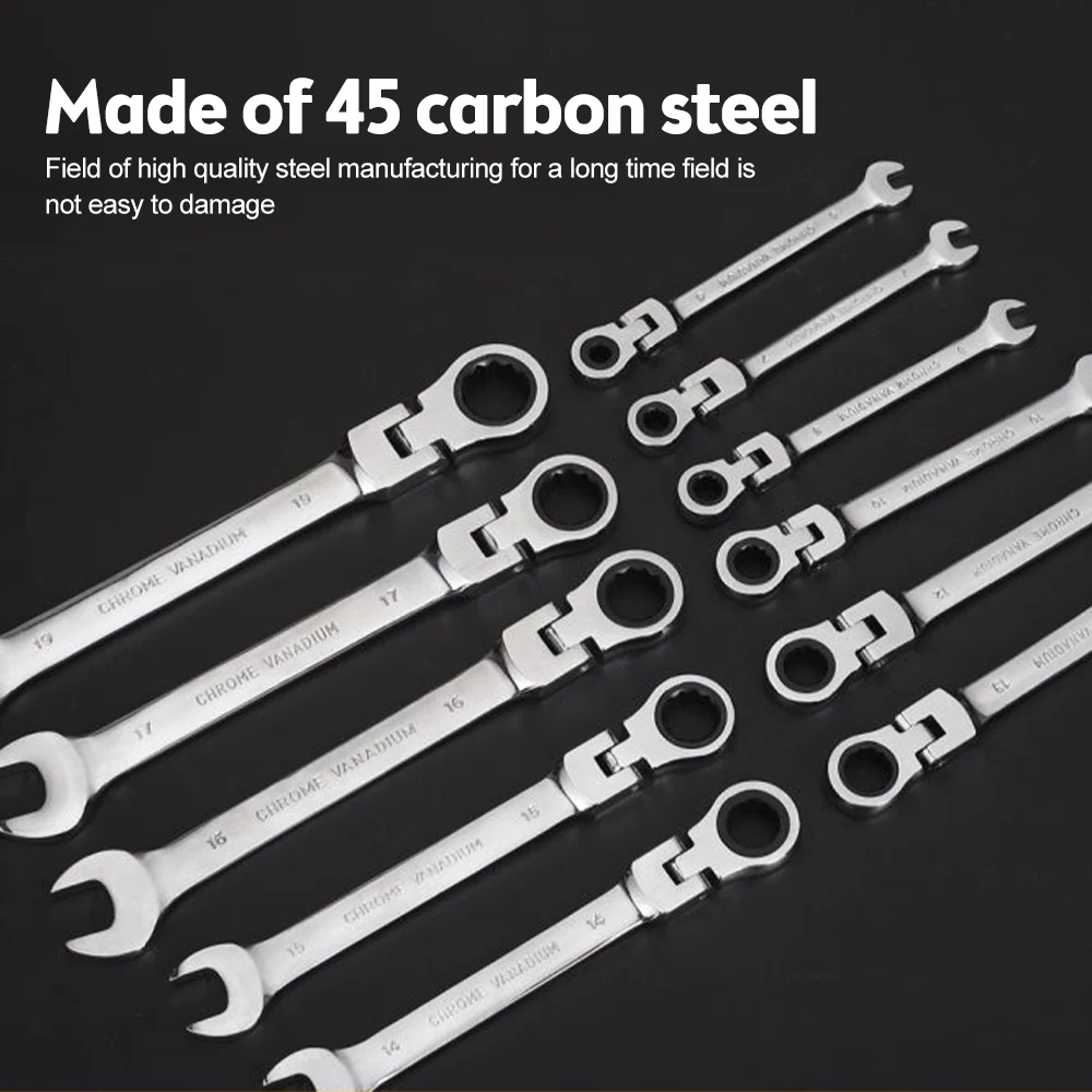 Imagem -03 - Flex Head Ratchet Wrench Metric Ratcheting Combination Chave Chave Hardware Ferramenta de Mão Níquel Chapeamento 72 Dentes 616 mm