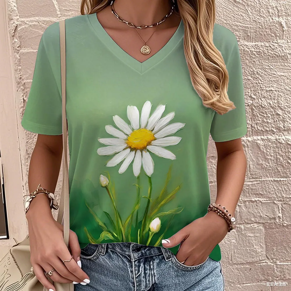 

Funny 3D Love Printed T Shirt For Women Fashion V-neck Short Sleeve Tops Summer Hot Sale Female Clothing Street Trend Loose Tees
