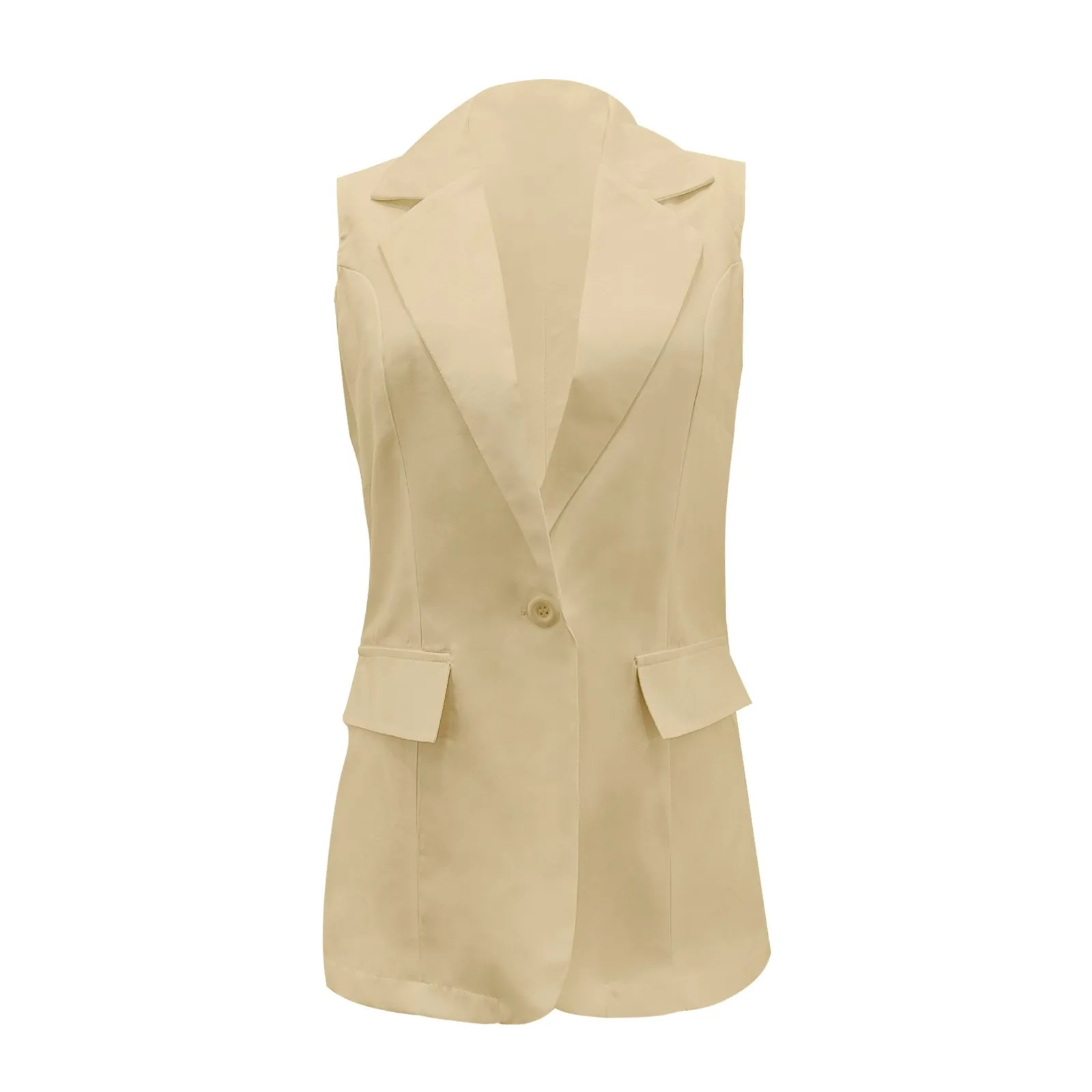 Women's Sleeveless Coat Solid Color Cardigan Suit Casual Lapel Cardigan Jacket With Pockets