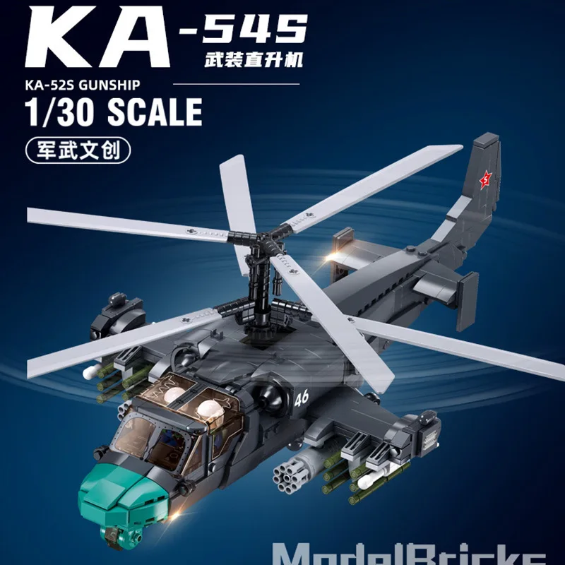 Sluban ka52s gunship helicóptero armado blocos de construção crianças meninos avião diy tijolos educativos brinquedos modelo presente natal