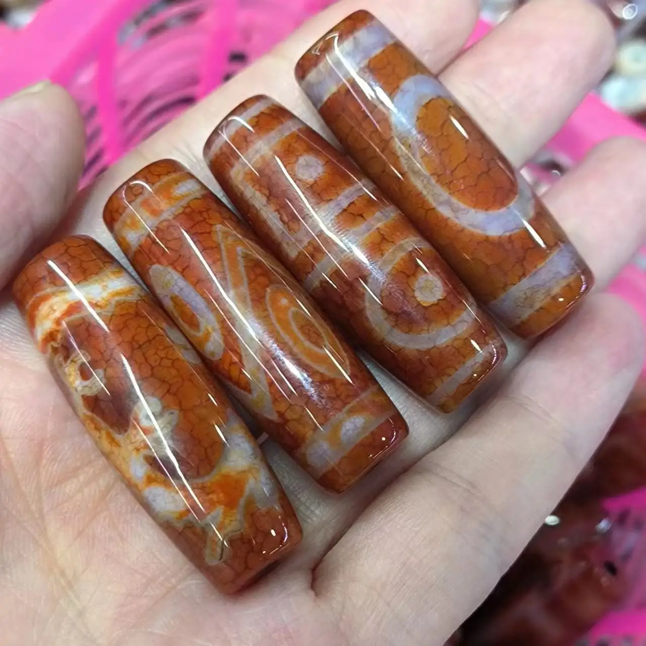 1pcs/lot Natural variety of rare patterns old agate dzi red Dragon scales Smooth Delicate Accessories jewelry amulet archaic diy