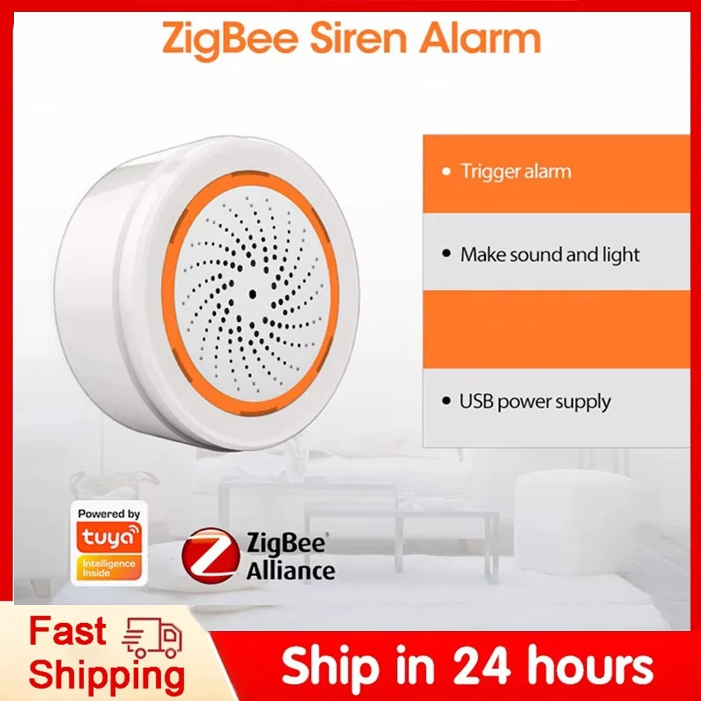 Tuya Smart Sound Light Siren Alarm Zigbee for Home Security with Strobe Alerts Support USB Cable Power Work With TUYA Smart Hub