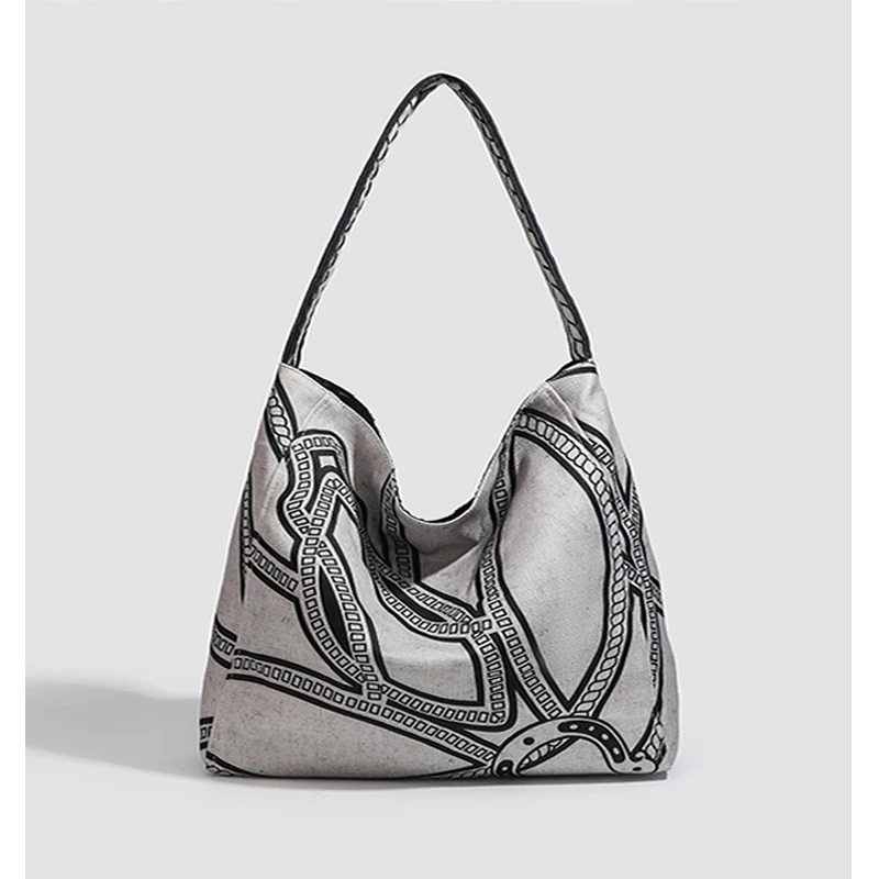 

nouvelle mode totem design en toile de lin naturel simple et décontracté femmes trajet multifonction épaule sac pour Women's bag