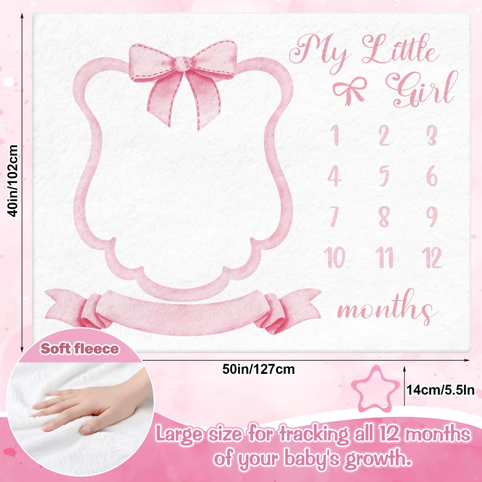 VIKAMA Stylish Pink Bow Baby Milestone Blanket, Fluffy Flannel Blanket For Newborns, Swaddling Blanket For Boys  Girls