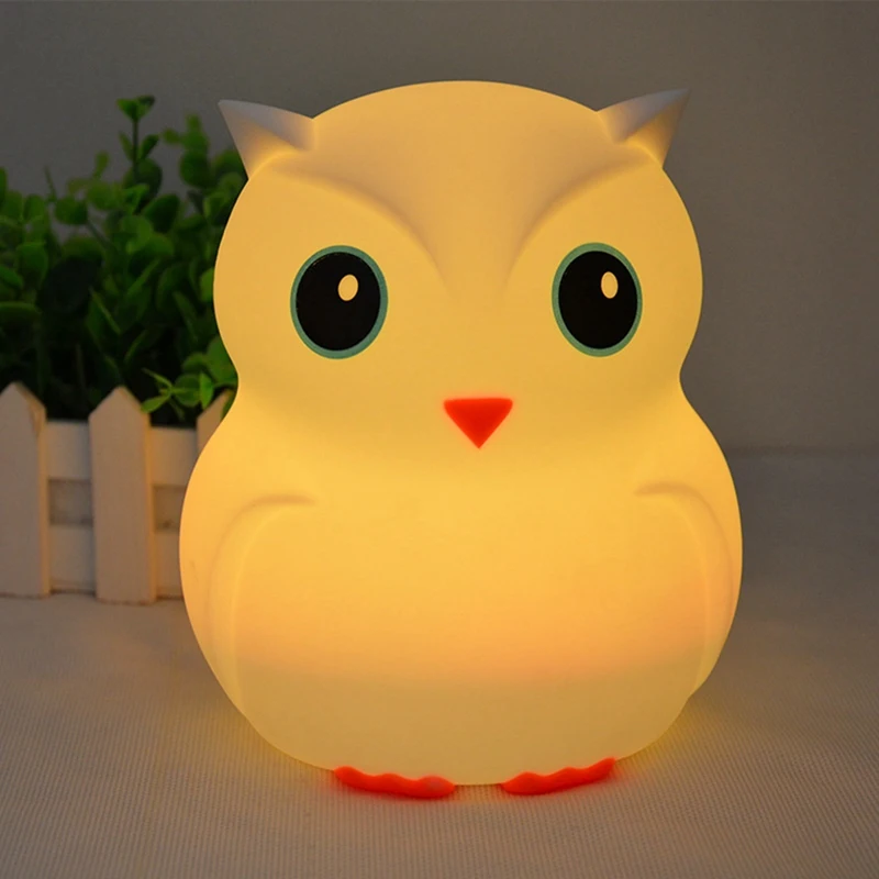 Kids Night Light Cute Owl Colour Changing LED Animal Silicone Light With Remote USB Chargeable Nightlights For Childrens