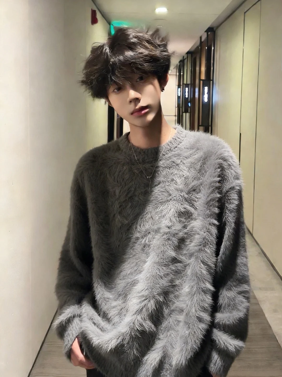 

Soft Deep ey M Inner Wear Winter Lazy Sle Mink Velvet Knitted Sweater Loose Fit Ciwalk Casual Long Sve round Ne