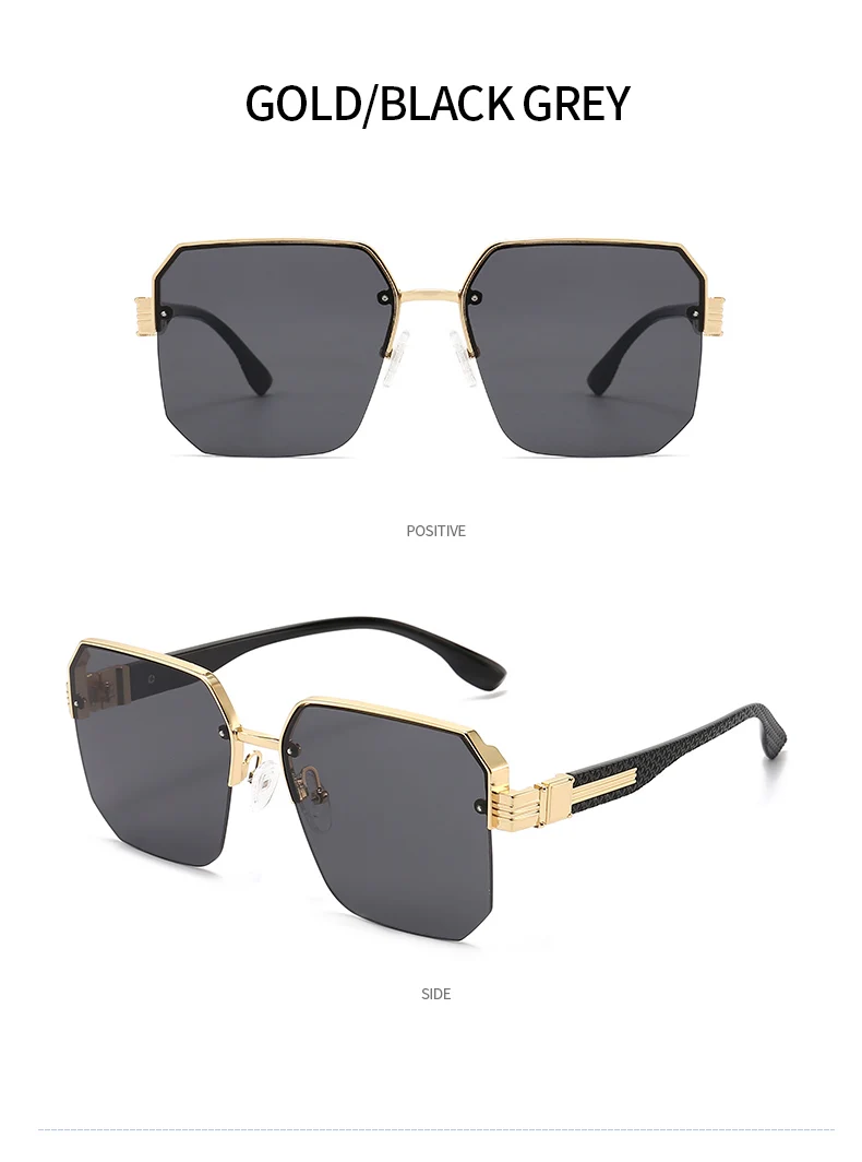 Neue modische Metall-Sonnenbrille mit übergroßem Rahmen, Unisex, Premium, trendig, vielseitig, quadratischer Rahmen, Sonnenbrille 1204 – Detail 15