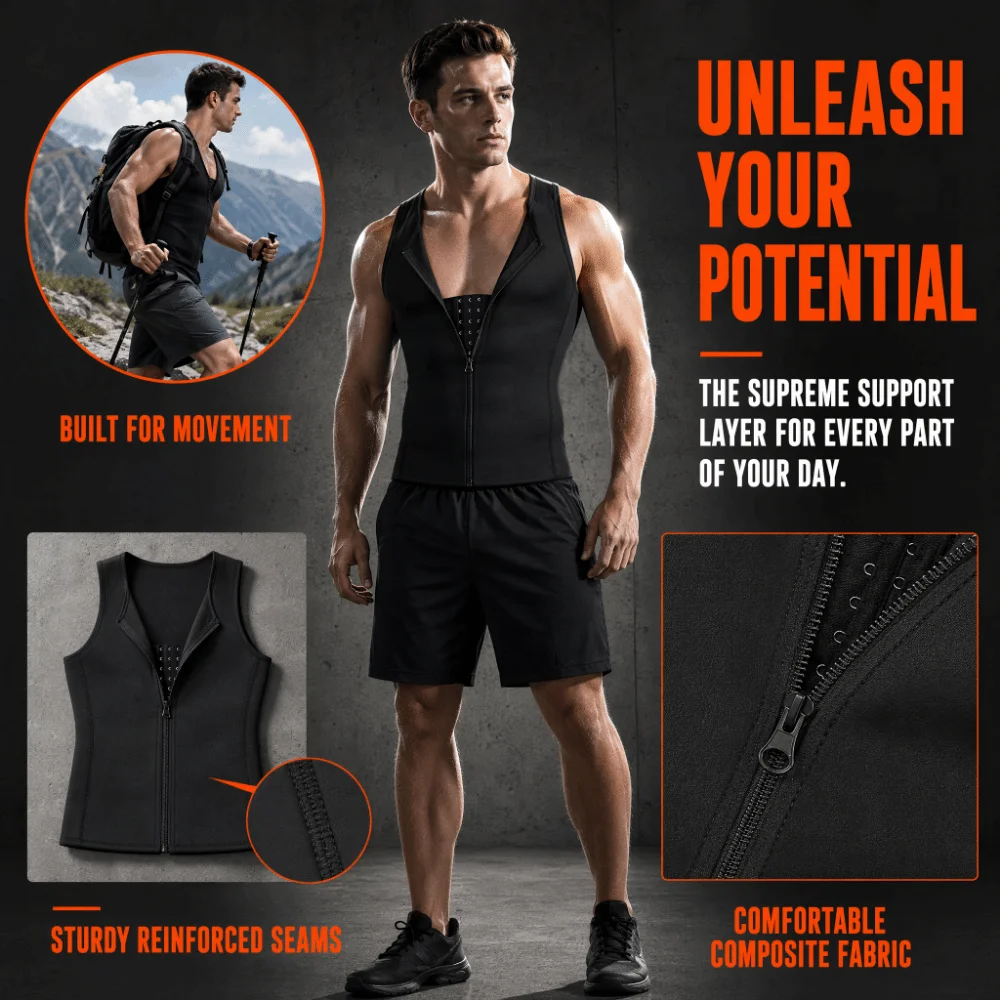 Compressed Men Shapewear Compression Design Front Zipper Slimming Body Shaper Sleeveless Tank Cut With Zipper Zipper Underwear view 3