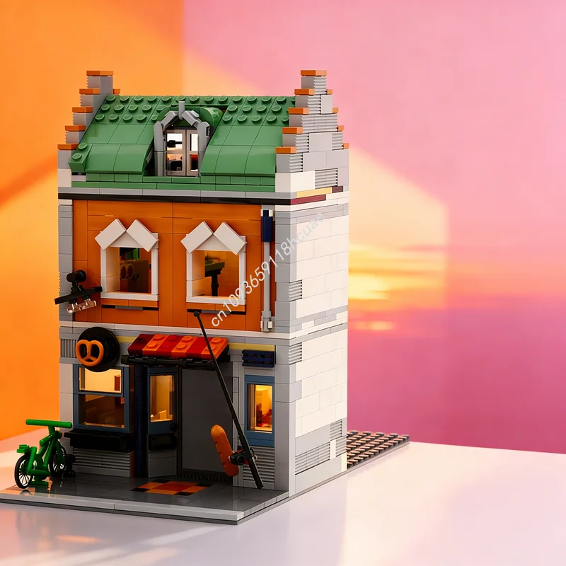 

871 деталь MOC Модульная модель городской улицы, строительные блоки, архитектурные конструкторы, идеи для рождественских подарков, развивающие игрушки, кирпичики для обучения