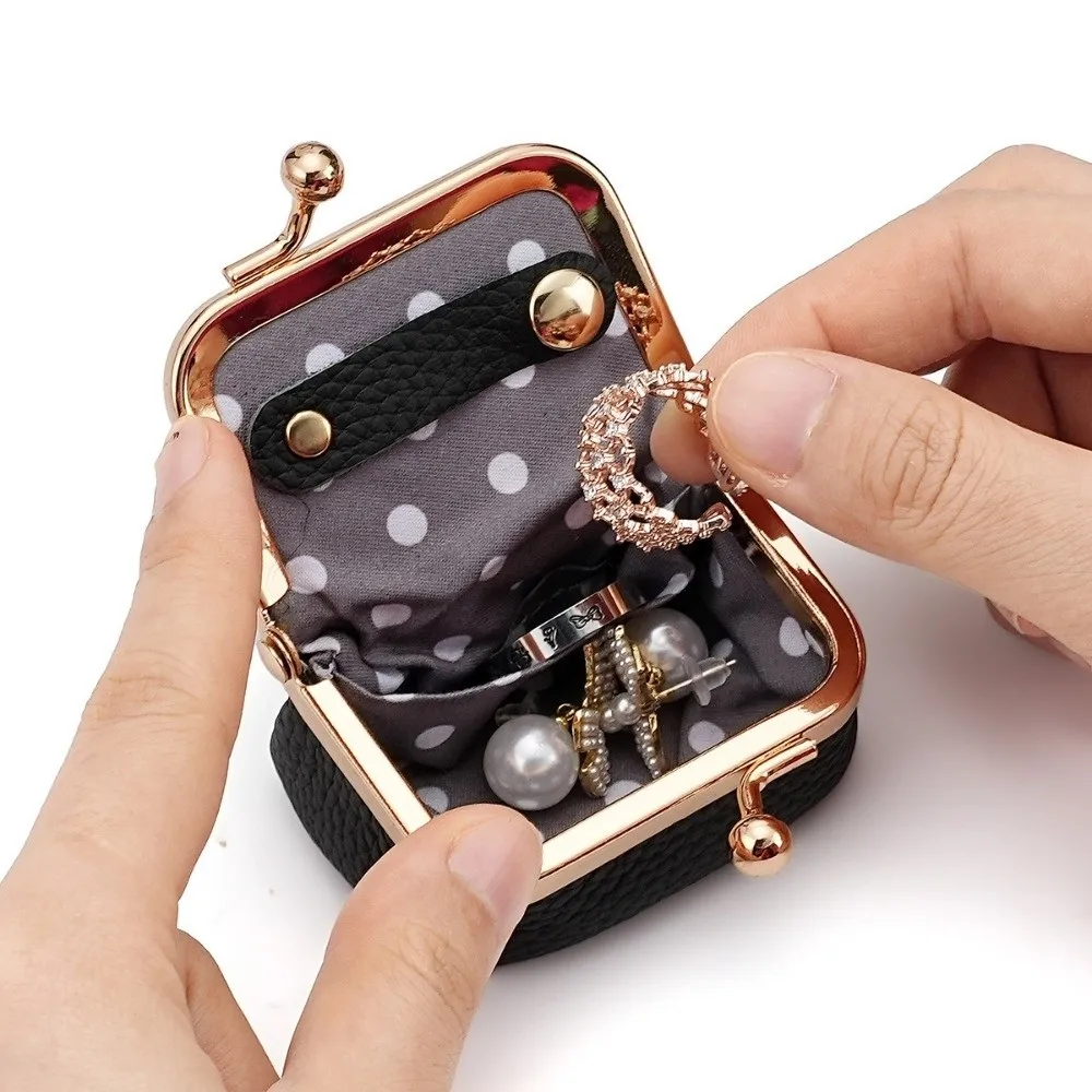 

Genuine Leather Kiss Lock Coin Purse Square Solid Color Leather Jewelry Bag Mini Multifunctional Small Item Bag Woman Girl