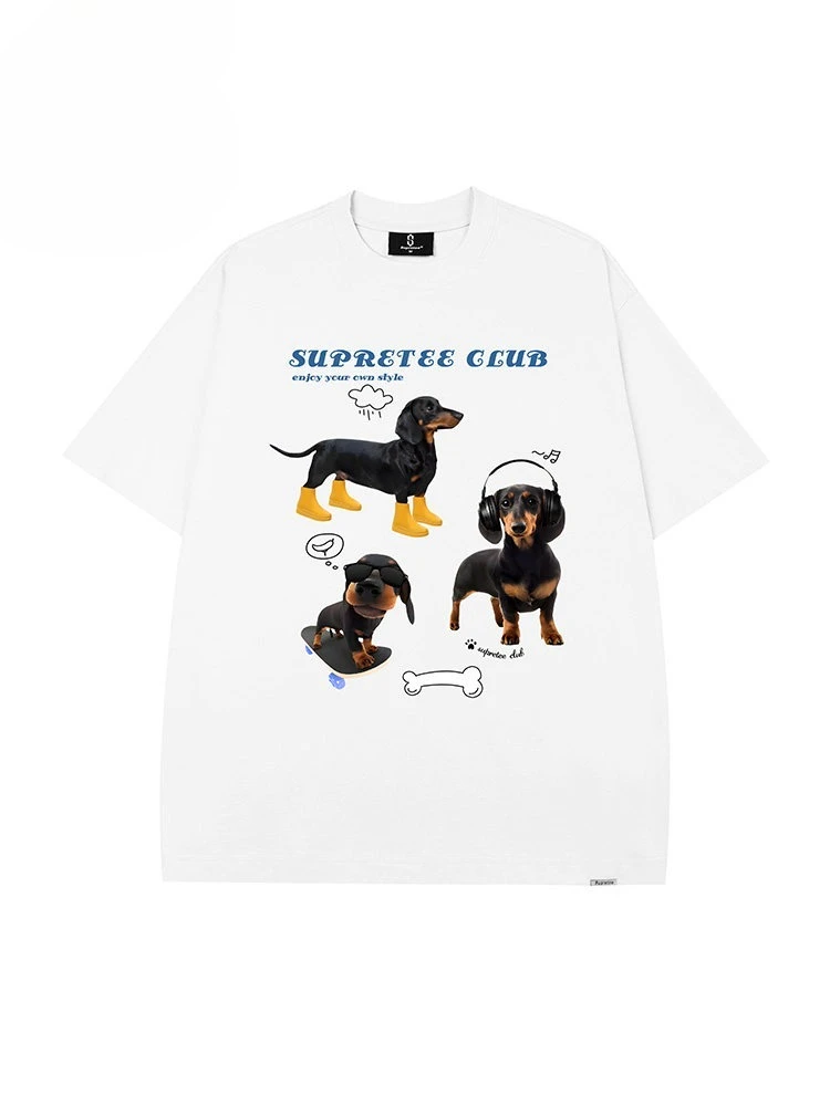 

Cute Doberman Puppet Printed Short Sleeve Men's and Women's T-Shirts Summer New Half Sleeve Trendy High Street Wear Essential