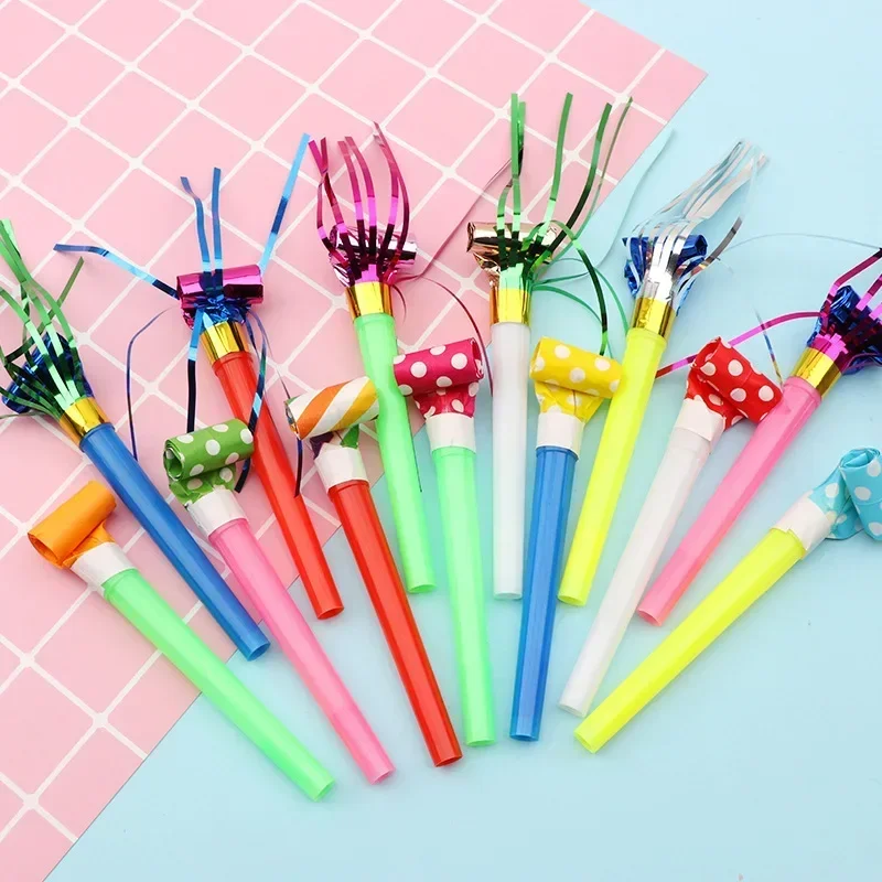 子供のためのカラフルな縞模様のおもちゃ,ブロードラゴン,ホイッスルメーカー,誕生日パーティー用品,パーティーの記念品,ギフト