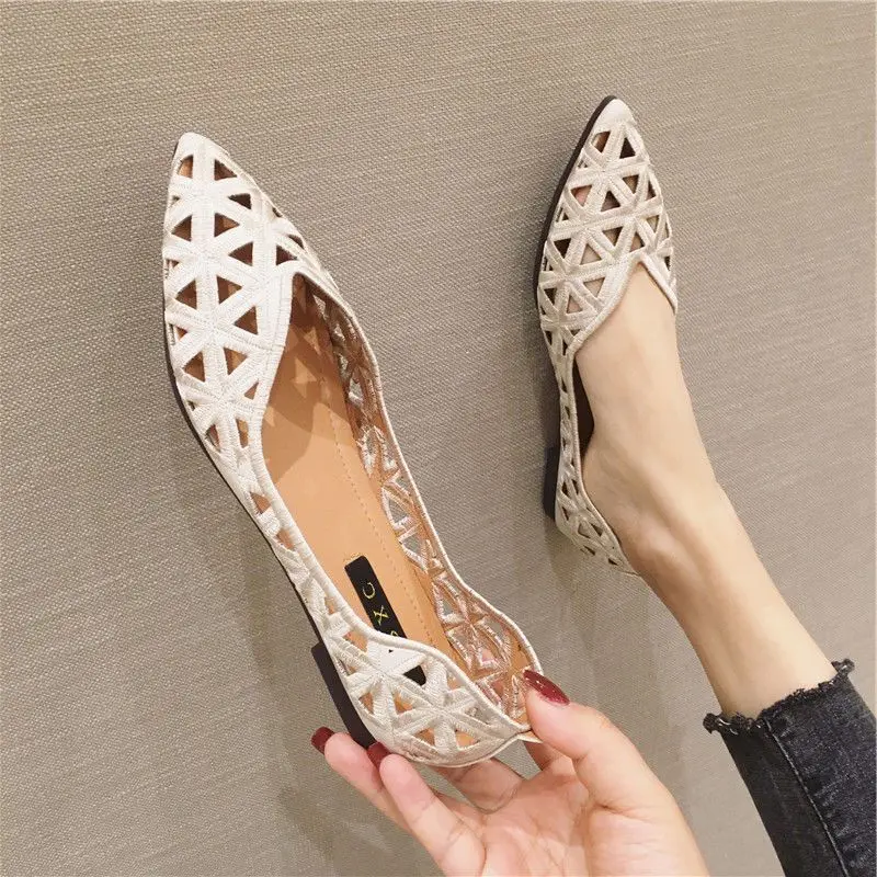 Shoes for Women 2024 Pointed Toe Ladies Summer Footwear Flat Flats Yellow Clear Transparent Elegant Dress High Quality Lastest E