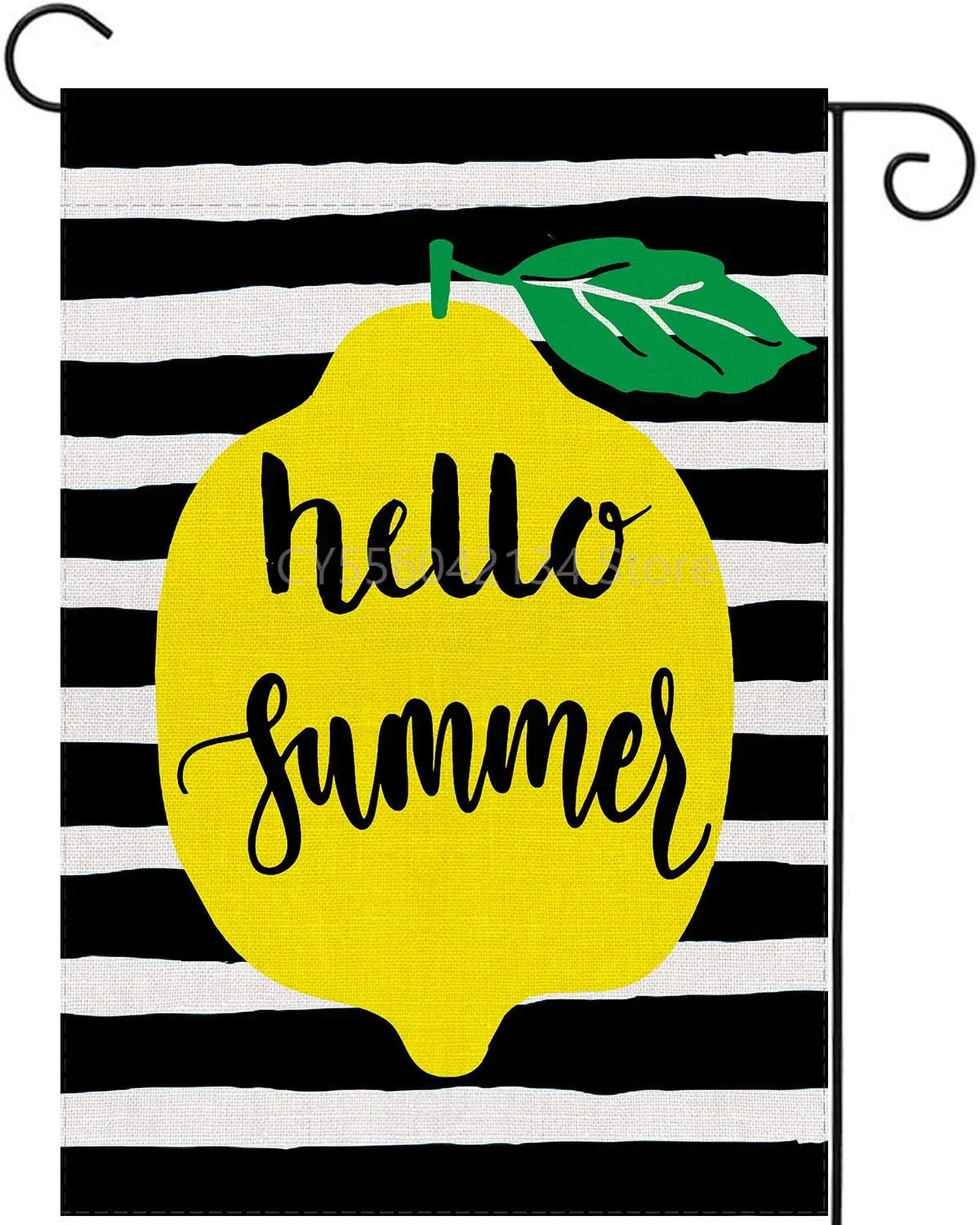 Hello Summer Garden Flag Double Sided Seasonal Burlap Watercolor Stripes Yard Flag Farmhouse Outdoor Decoration 12.5 x 18 Inch