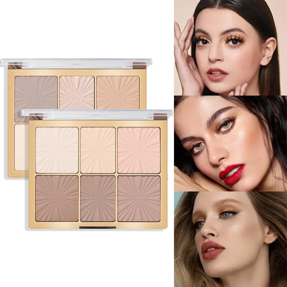 Puder puder do konturowania Bronzer z matowym paleta rozświetlaczy brokatem 6 kolorów rozjaśniający rozświetlacz do przybory do makijażu