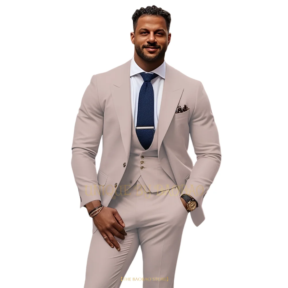 Men purple 3-piece suit single-breasted peak lapel blazer date wedding ball summer barbecue party formal meeting custome tuxedo