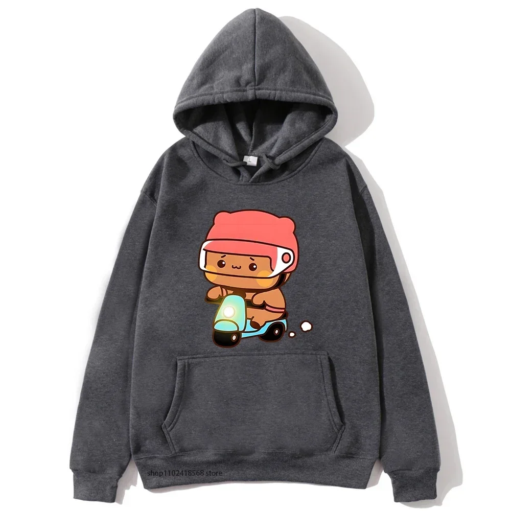 Mochi Brownie Bear Bike Riding Hoodie for Men Bubu Dudu Sweatshirt Couple Clothes Long Sleeve Clothing Streetwear Women Clothing