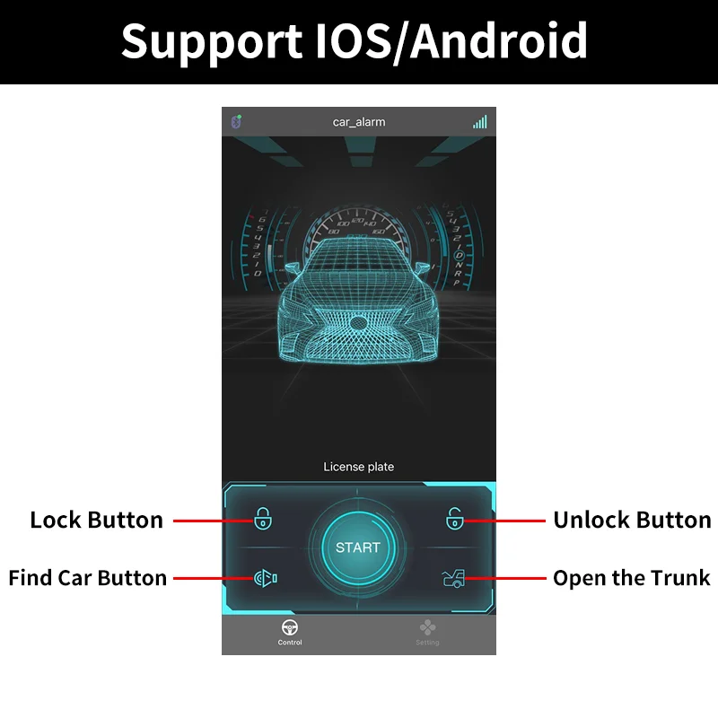 hot selling 12V Car Original Remote Control Upgrade Anti-theft Alarm System with Mobile App, Wireless PKE Sensor Switch Lock