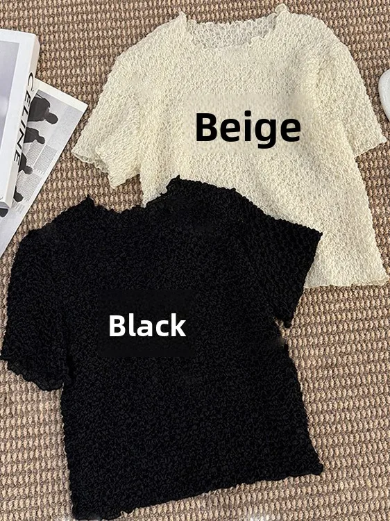 T-shirt a bolle di nuovo design estivo da donna con strato base dimagrante allentato Top rotondo Ne ort Sve T-shirt lavorata a maglia