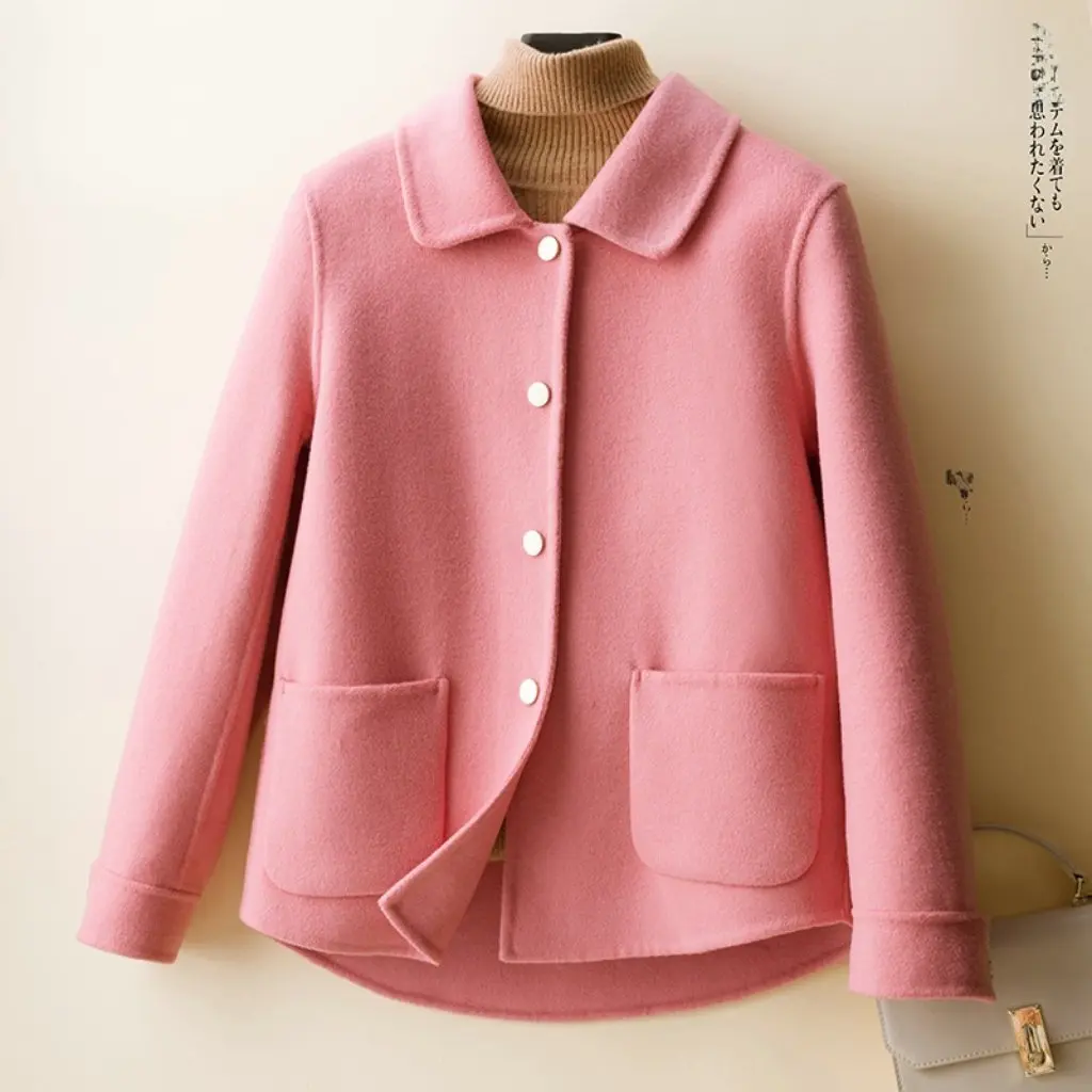 

Women's Autumn Winter Woolen Short Coat Korean Style Double-sided Cashmere Doll Collar Loose Fit Outerwear