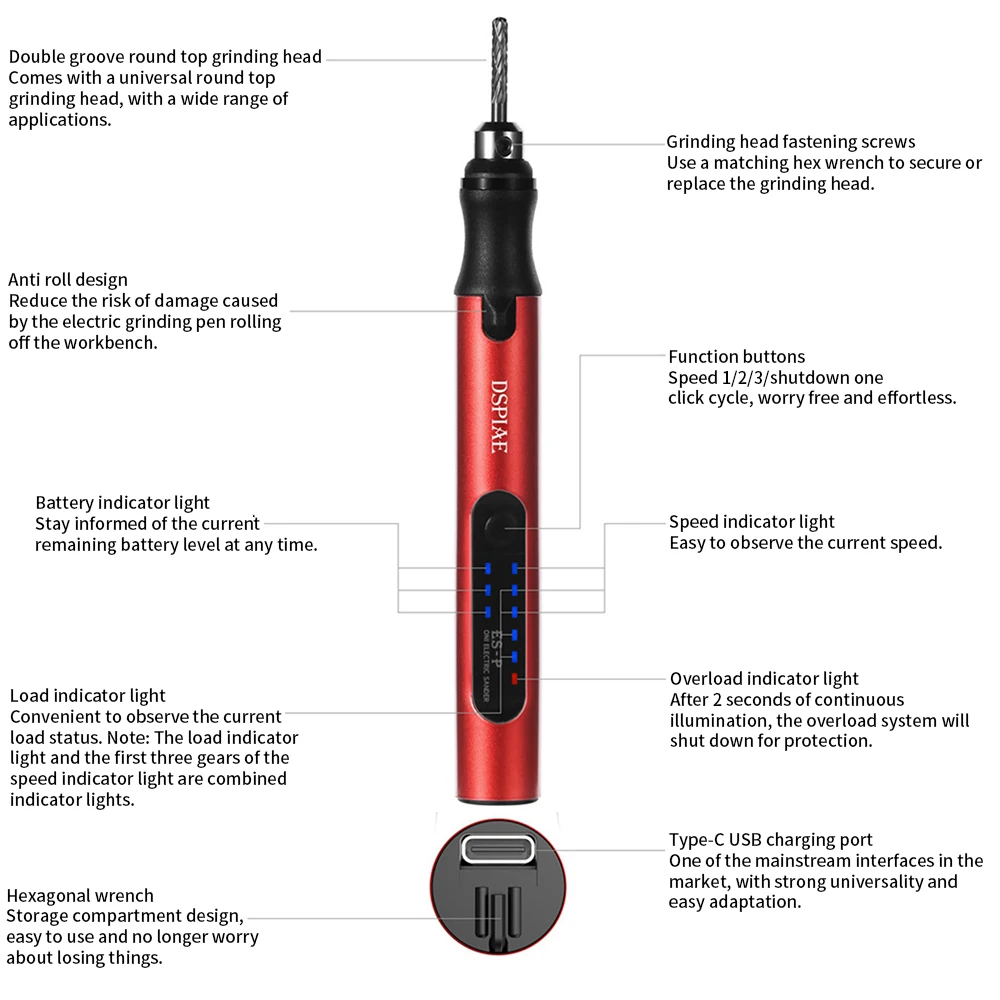 DSPIAE-Ponceuse électrique portable, stylo d'affûtage, lime, perceuse, polissage, ponceuse, éponge, papier de verre, disque, outil, stylo d'affûtage