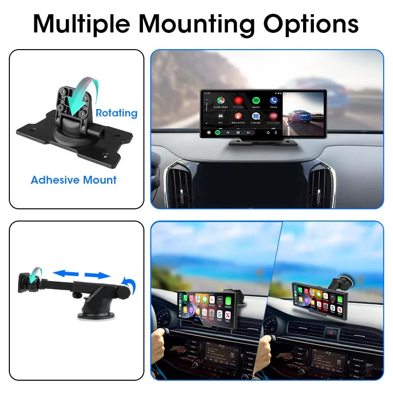 Universal 10.26 Inch Portable Car DVR Wireless Carplay&Android Auto Dashcam 4K Front&1080P Rear Camera GPS FM Recorder Dual lens